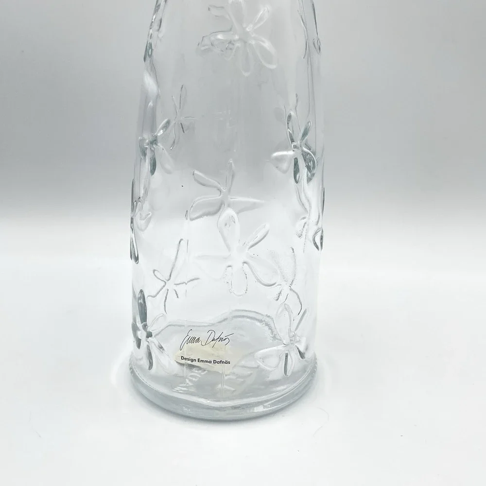 Vintage IKEA Emma Dafnäs Embossed Glass Daisy Bottle Vase Clear Floral Flowers